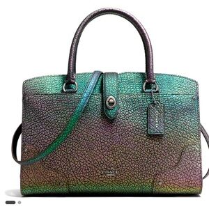 Coach Hologram Mercer 30 Satchel Crossbody Purple Green 55622 Buffalo Leather.